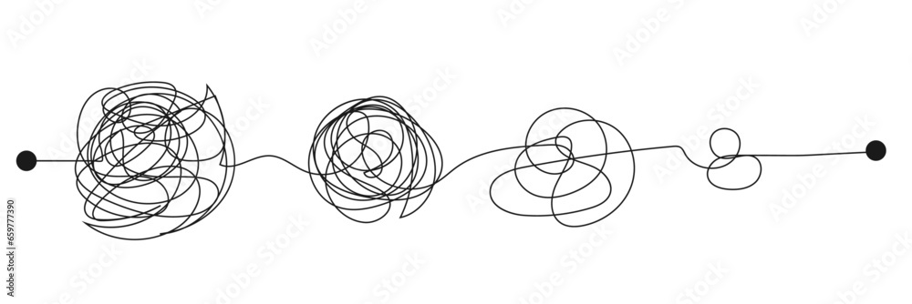 Complex to simple problem solving concept. vector tangle line simplifying the process - obrazy, fototapety, plakaty 
