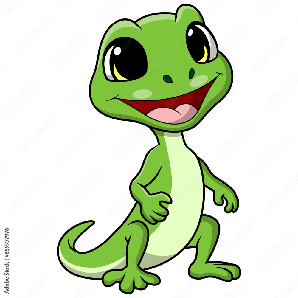 Fototapeta premium Cute green lizard cartoon on white background