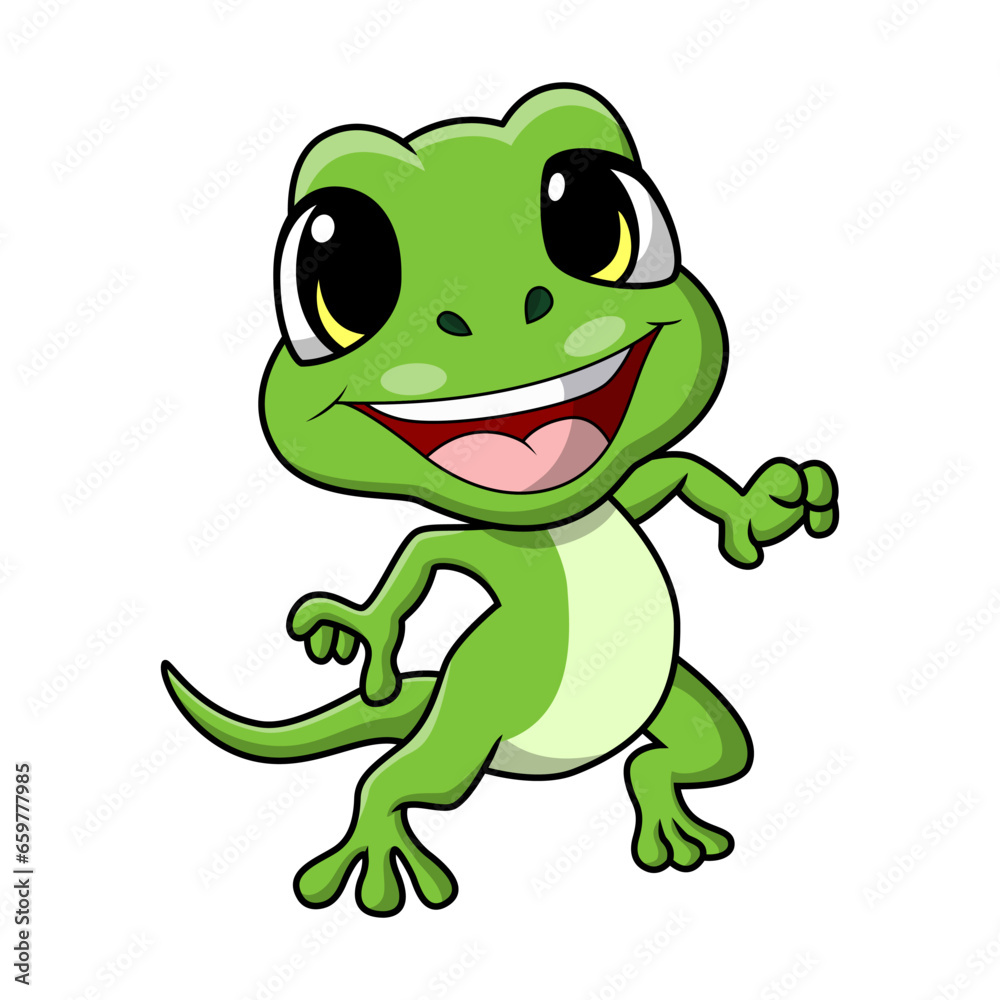 Fototapeta premium Cute green lizard cartoon on white background