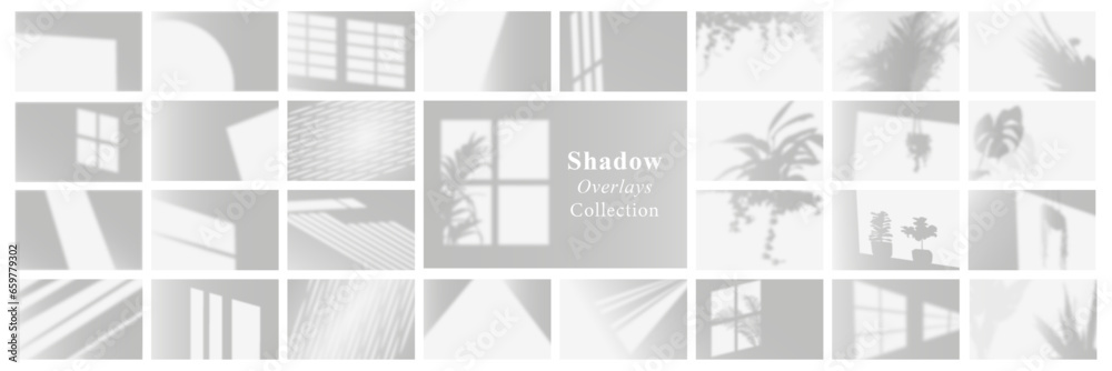 set of shadow from window on white wall background. copy space for product display or text - obrazy, fototapety, plakaty 