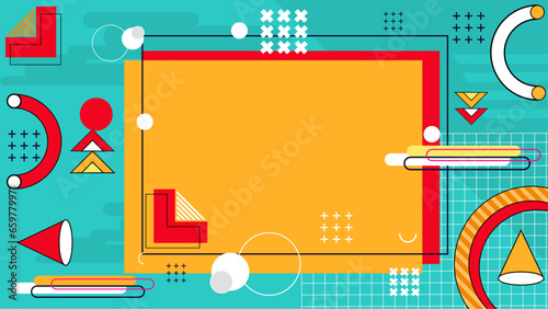 Green yellow and red abstract flat background memphis geometric design elements with shapes