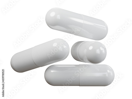 PSD Medicine pills capsule stack 3D rendered with transparent background graphics elements