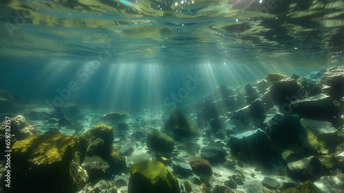 Underwater Scene - Tropical Seabed With Reef And Sunshine 
