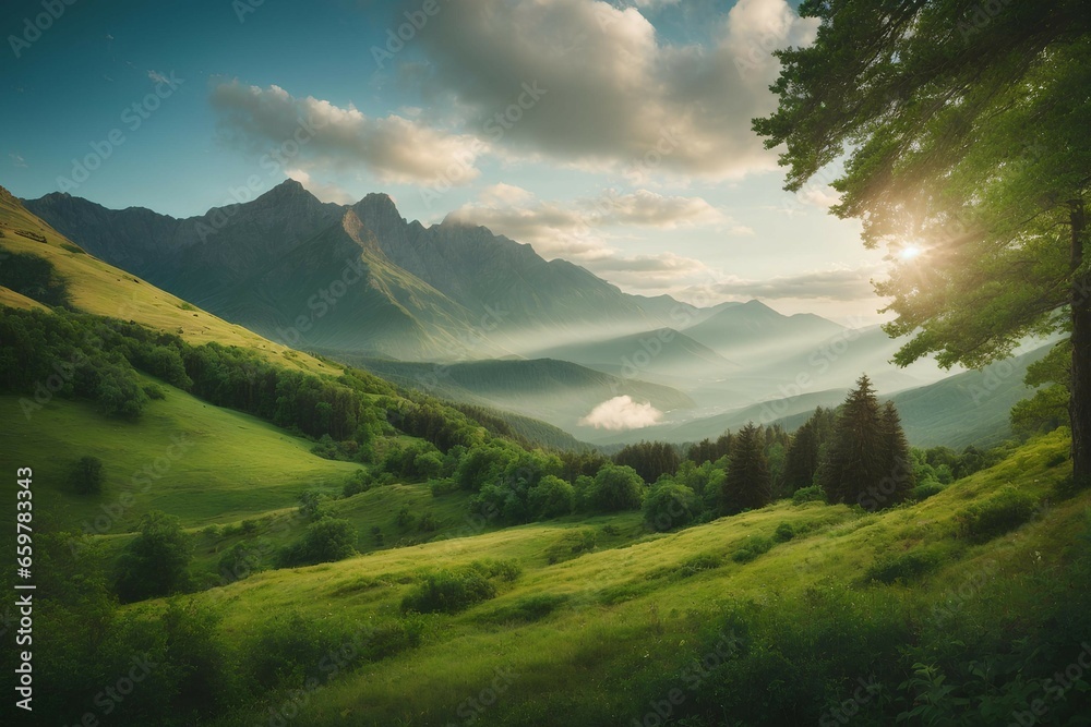 free photos Mountains wallpaper with sunrise AI generated images