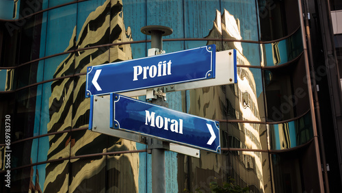 Foto Street Sign to Moral versus Profit