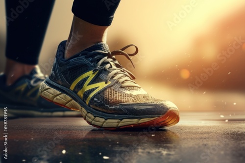 A close-up view of a pair of running shoes. Perfect for fitness and sports-related projects