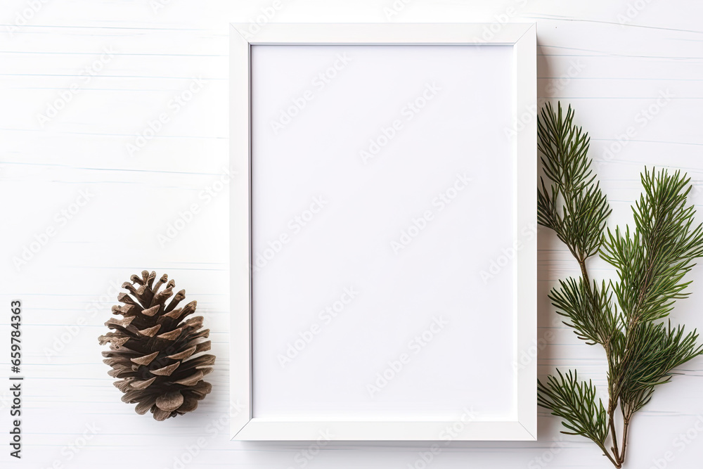 Christmas frame with fir branches,  frame mockup