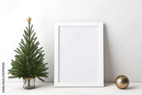 Christmas frame with fir branches,  frame mockup