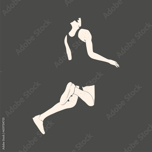 Jumping beautiful woman. Sport girl illustration. Young woman wearing workout clothes. Sport fashion girl outline in urban casual style.