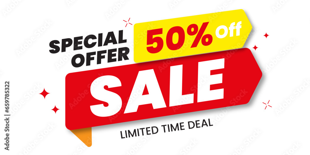 sale discount sale tag, offer 50% off, vector illustration