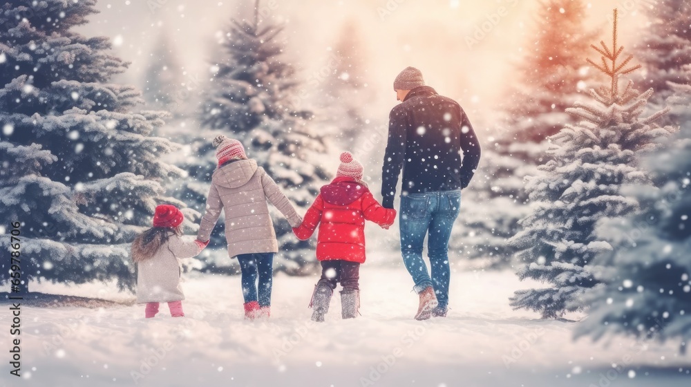 Happy family enjoying to moment in snowy land with Christmas festive and winter season. Generative Ai
Happy family enjoying to moment in snowy land with Christmas festive and winter season. Generative Ai