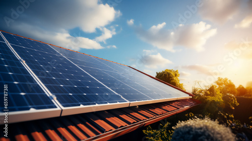 Solar Panels auf dem Dach eines Hauses Sonne