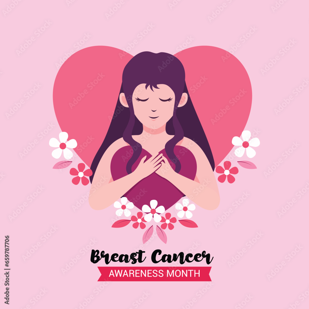 Vector hand drawn flat breast cancer awareness month illustration Vector hand drawn flat breast cancer awareness month illustration