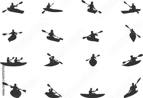 Kayak silhouettes, Canoe silhouette, Woman kayaking silhouette, Kayaking silhouette, Kayak SVG, Kayak vector set