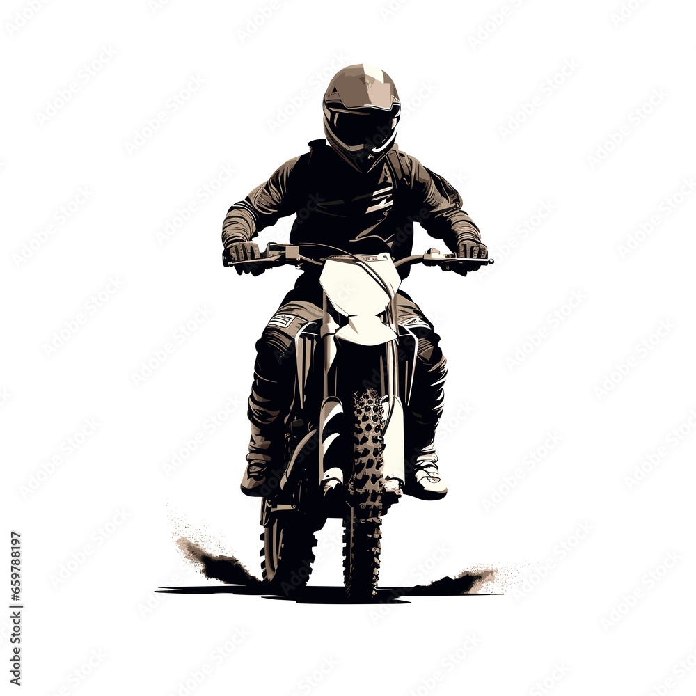 black silhouette of Motocross motorcyclist in action