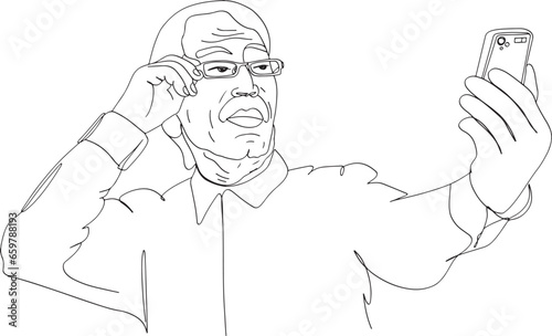 Elderly Man in Eyeglasses Battling Poor Vision While Using Mobile Phone, Older Man's Struggle: Presbyopia and Mobile Screen Text, Presbyopic Senior Struggling to Read Text on Smartphone Screen