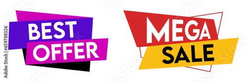 Abstract geometric sale banners.  Mega sale, best offer tag set.