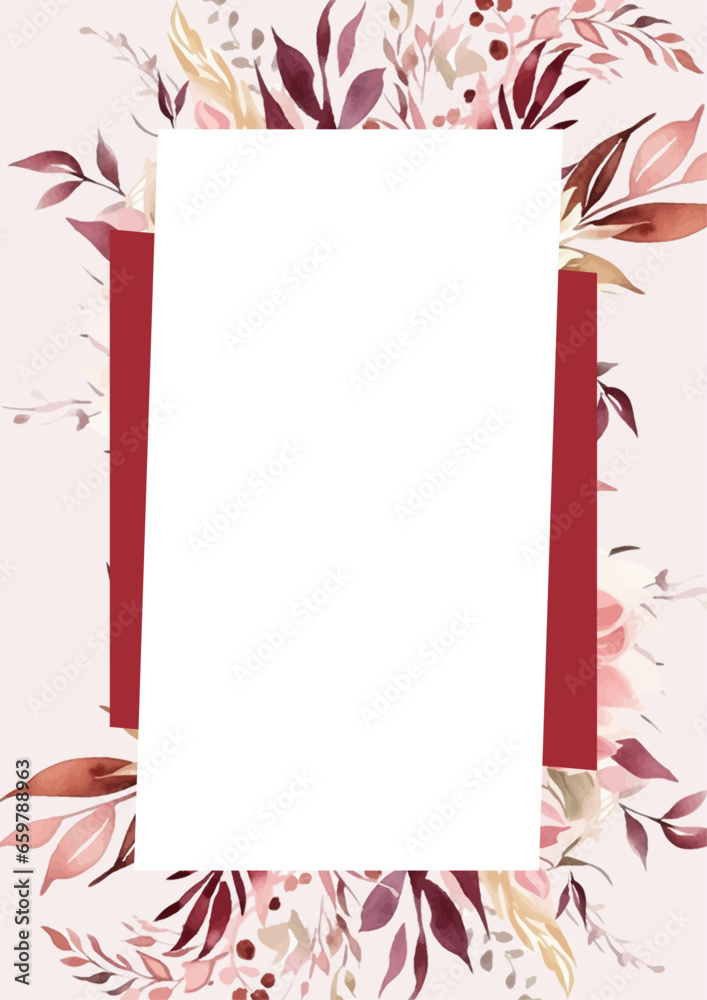 Pink and red modern background invitation template with floral and flower