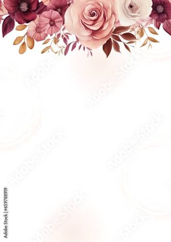 Pink and white modern trendy vector design frame. Background fall boho template