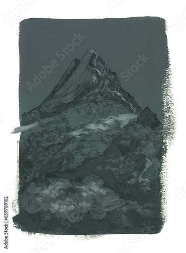 Gouache landscape with mountains in the grisaille technique (ID: 659789102)