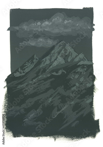 Gouache landscape with mountains in the grisaille technique (ID: 659789126)