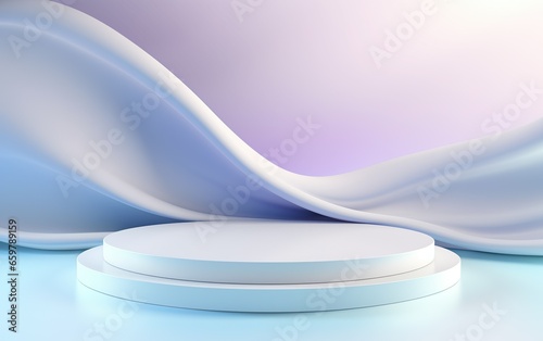Product display background podium scene with 3D texture of wavy lines in light pastel pink, blue and purple tones. Beauty, skincare, technology products concept.