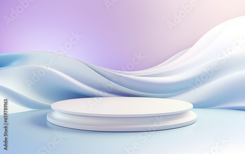 Empty product display platform. Background scene with 3D texture of wavy lines in light pastel pink, blue and purple tones. Beauty, fashion, technology products concept.