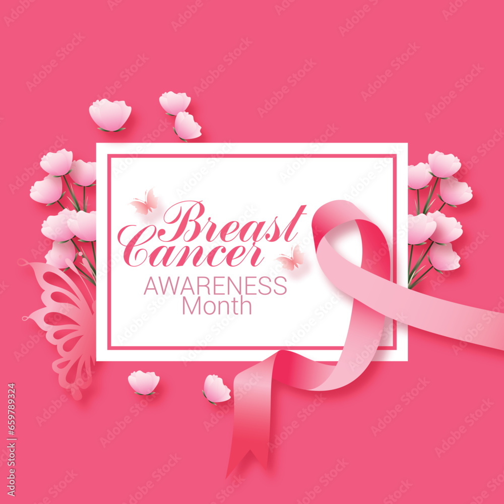 Vector breast cancer awareness with realistic ribbon