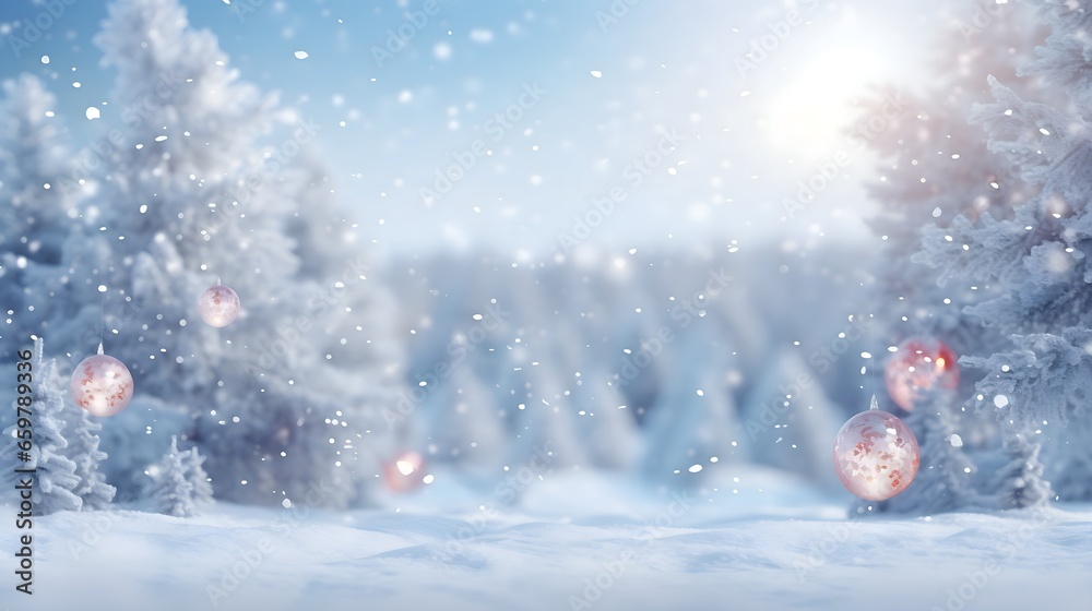 Christmas winter landscape with snow and trees