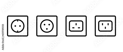 Socket plug icon vector set. Electrical socket types symbol