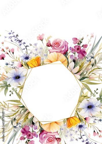 Fototapeta Naklejka Na Ścianę i Meble -  Colorful colourful wreath background invitation template with flora and flower