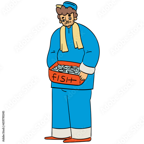 Fishmonger cartoon illustration