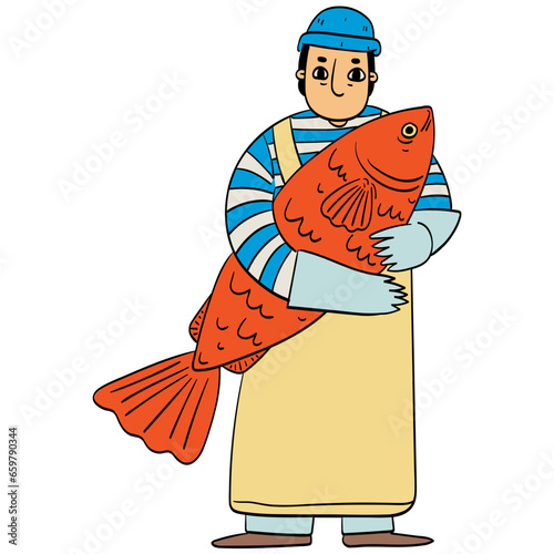 Fishmonger cartoon illustration