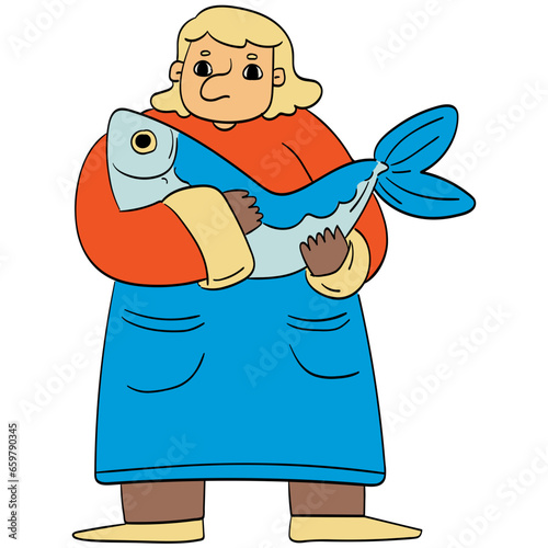 Fishmonger cartoon illustration