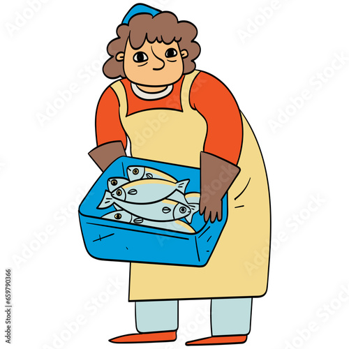 Fishmonger cartoon illustration