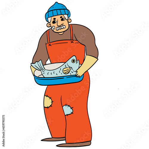 Fishmonger cartoon illustration