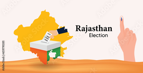 Rajasthan election 2023 map Voting box vector poster with vote sign and desert