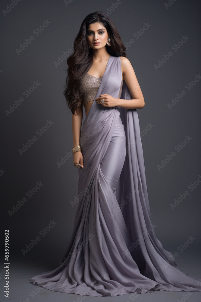 Young and beautiful indian woman in saree.