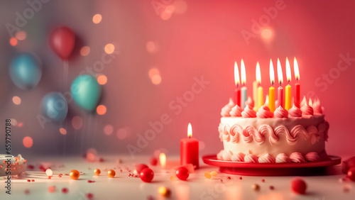 Completano in Armonia, torta, Candele e Sfondo Rosso