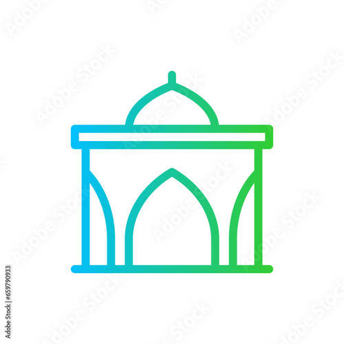 Mosque real estate icon with blue and green gradient outline style. mosque, house, architecture, estate, residential, real, building. Vector Illustration