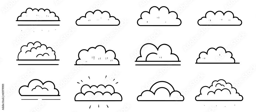 Clouds line art icon collection. black color icons set on a white background Clouds line art icon collection. black color icons set on a white background