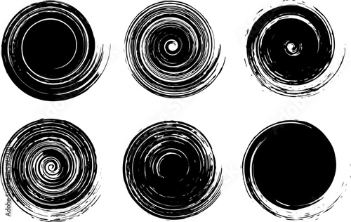 筆で描いた黒い渦巻きセット