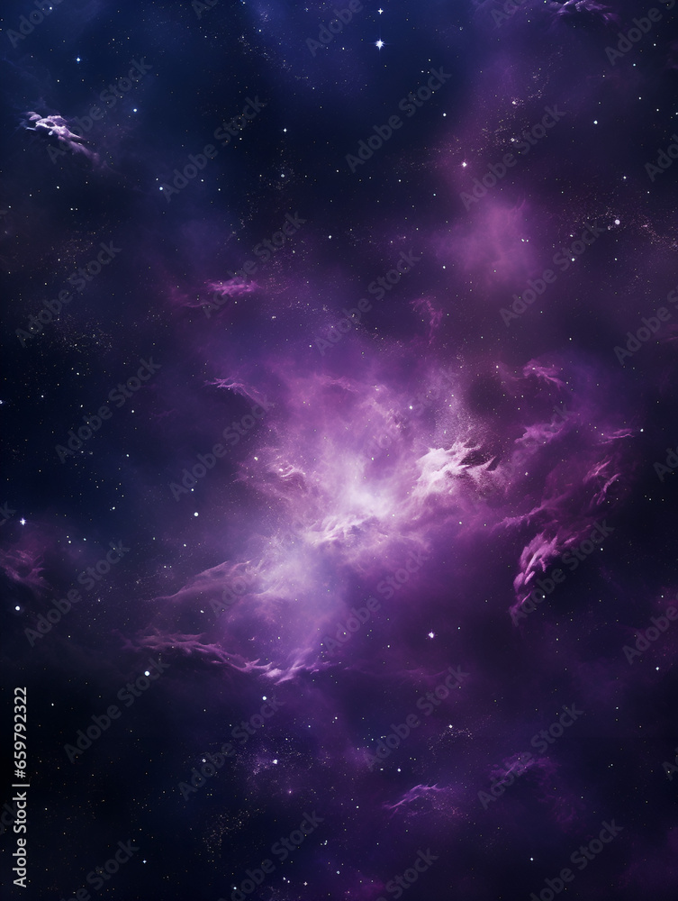 Illustration with purple space stars background