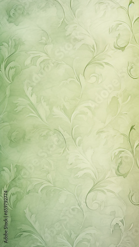vertical background vintage green shabby canvas, with barely noticeable floral ornament, background with copy space
