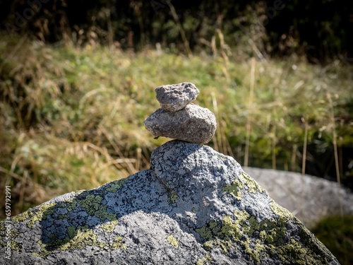 Photography Stacked zen stones in the Retezat National Park area