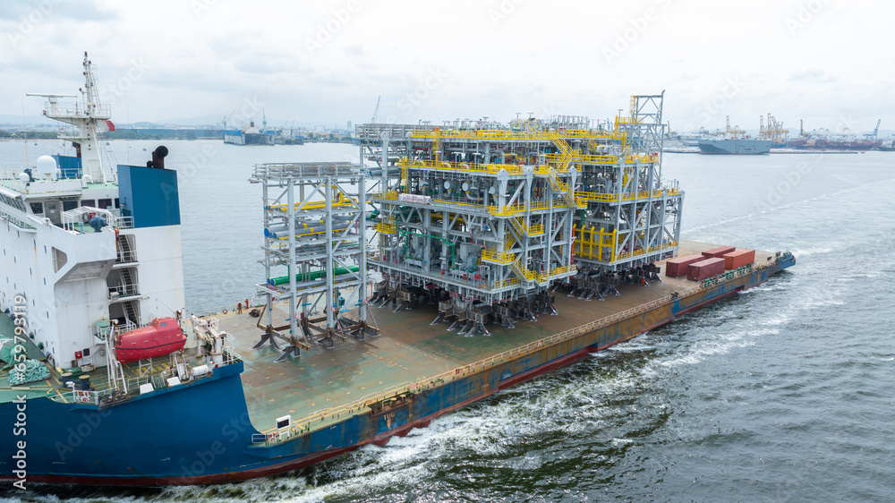 Big Construction on ship. Tender Drilling Oil Rig on Barge Ship ...