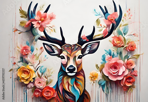 3D Deer Wall Art, 
Modern Wildlife Decor, 
Contemporary Deer Drawing, 
Deer in Three Dimensions, 
Geometric Deer Art