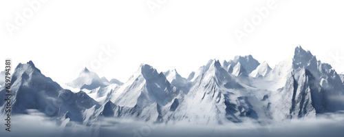 Snow covered mountains landscape panorama of beautiful hills scenery, isolated on white and transparent background, ai generate © Black Pig