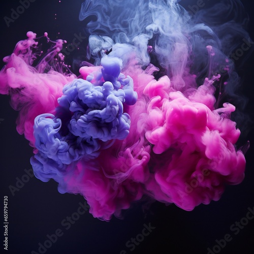 Cloudy smoke closeup, evaporates from bottle neck, blue purple and pink colors Generative AI