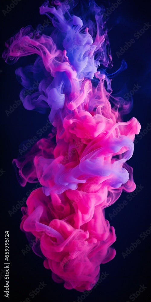 Cloudy smoke closeup, evaporates from bottle neck, blue purple and pink colors Generative AI